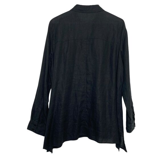 Eileen Fisher Organic Linen Oversized Button Down Shirt LP Asymmetrical Hem BLK - Picture 2 of 12